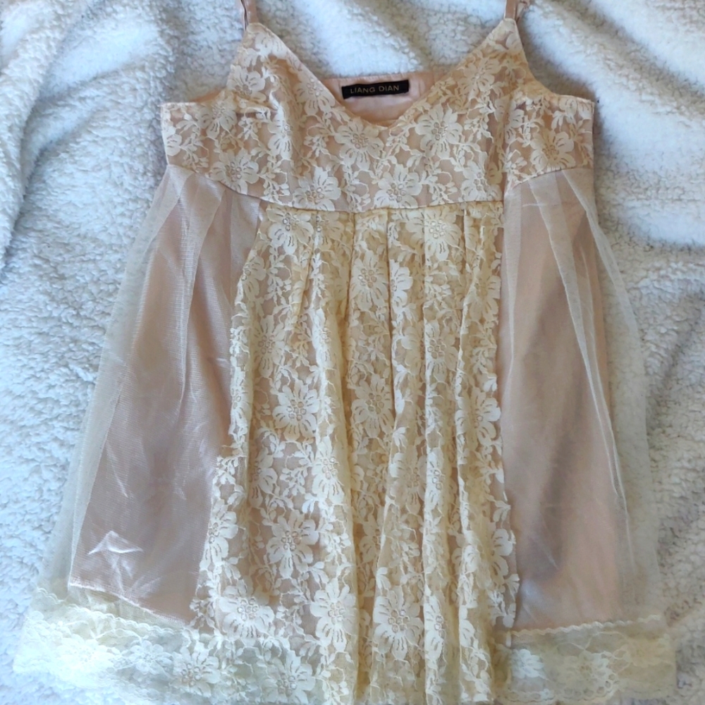 Cream lace and satiny baby doll top